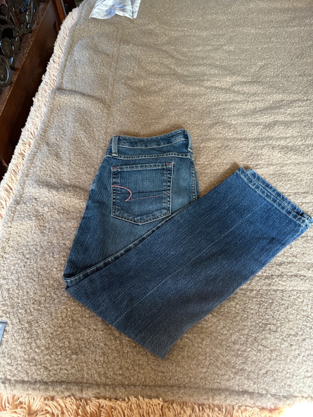 American Eagle Outfitters Blue Denim Jeans with Brown Leather Patch